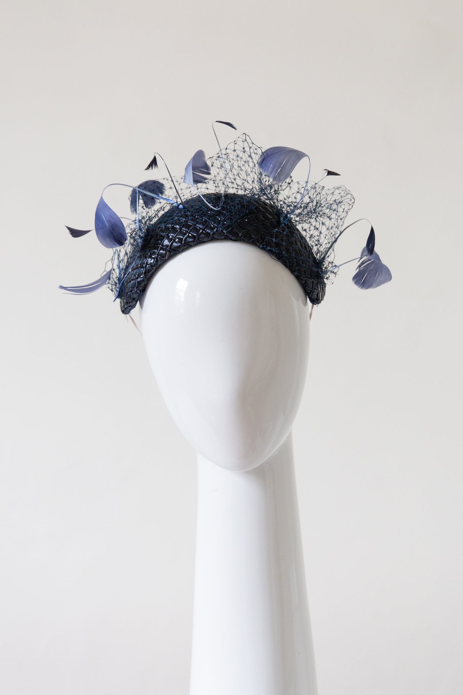 Navy Halo Headband with Floating Feather Swirls by Felicity Northeast Millinery