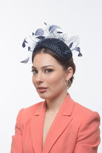 Load image into Gallery viewer, Navy Halo Headband with Floating Feather Swirls by Felicity Northeast Millinery