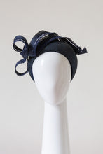 Load image into Gallery viewer, Navy Halo Headband with Sweeping Side Bow by Felicity Northeast Millinery