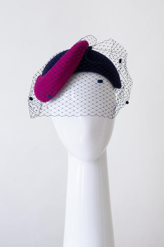 Navy and Pink Bandeau with Veiling by Felicity Northeast Millinery
