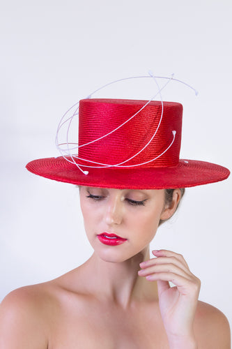 PAPRIKA; Red High Boater by Felicity Northeast Millinery