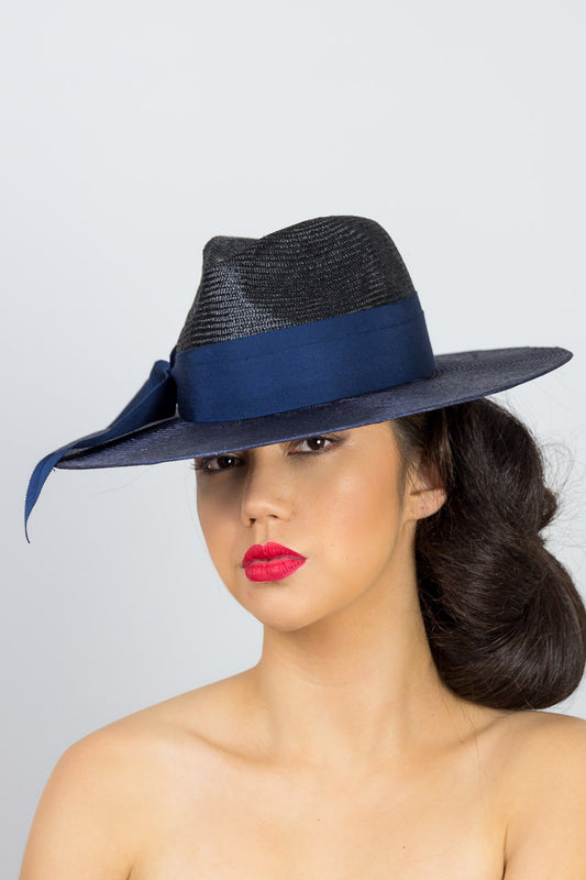 PHILLIPA- Black and navy wide brim fedora