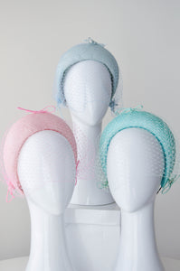 Pastel Blue, green pink Headband with Removable Veiling by Felicity Northeast Millinery
