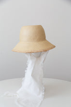 Load image into Gallery viewer, Natural Panama Bucket Hat with Detachable  White Fringed Scarf