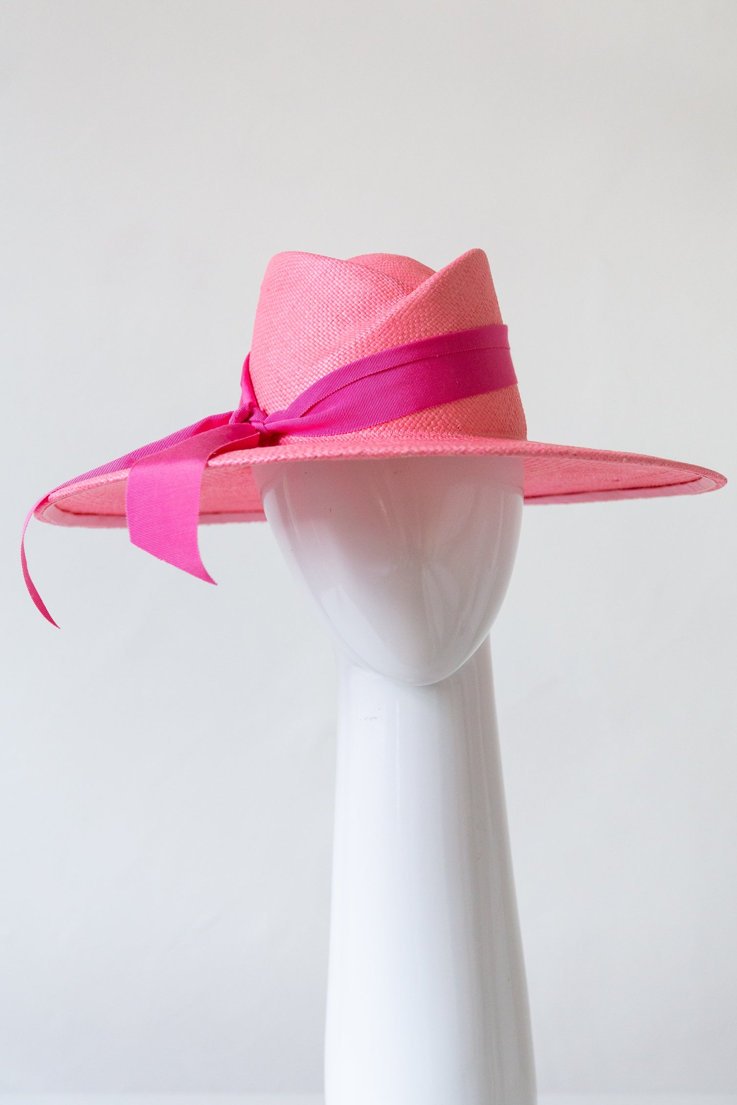Panama Fedora in Pink Straw By Felicity Northeast Millinery
