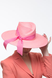 Panama Fedora in Pink Straw By Felicity Northeast Millinery