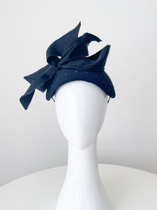 Polka Dot Bowed Headband in Black and Blue by Felicity Northeast Millinery