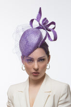 Load image into Gallery viewer, Purple and Mauve Beret with Floating Bow by Felicity Northeast Millinery
