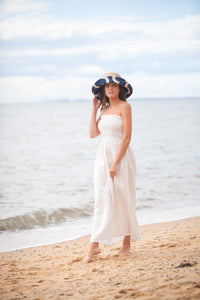 Raffia and Blue Canvas Bucket Sun Hat by Felicity Northeast Millinery 