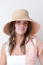 Load image into Gallery viewer, raffia and  orange and terracotta canvas bucket hat with scarf