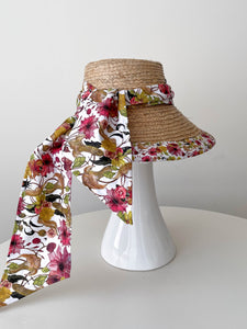 Raffia and Canvas Bucket Sun Hat in Floral Print by Felicity Northeast Millinery