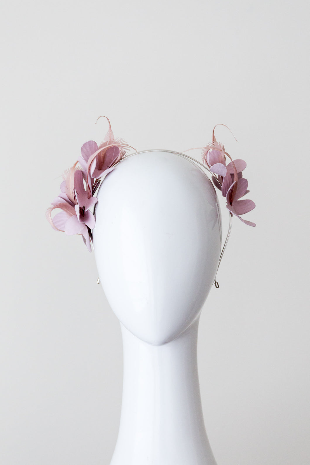 SAVANNAH-  leather flowers with pink feathers on a headband