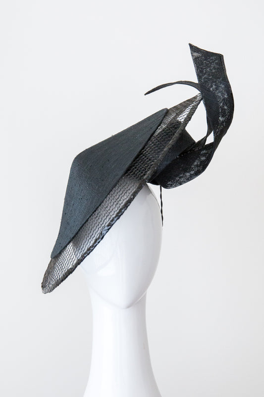 SOPHIE-Black modern coolie platter with structured veil
