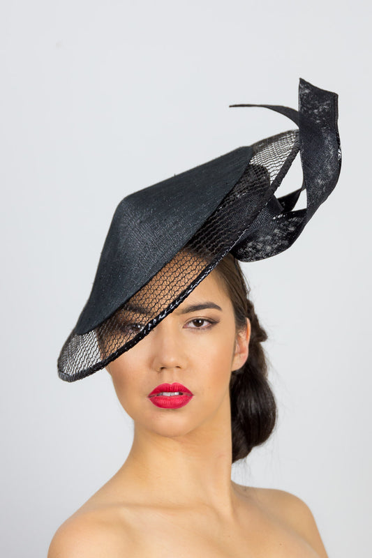 SOPHIE-Black modern coolie platter with structured veil