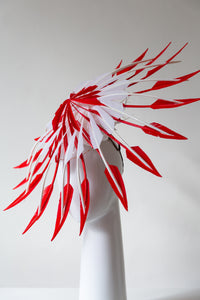 Sculptural Red and White Feather Hat by Felicity Northeast Millinery