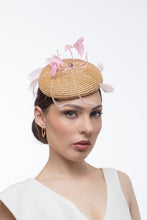 Load image into Gallery viewer, Straw Braid Cocktail Hat with Floating Feathers