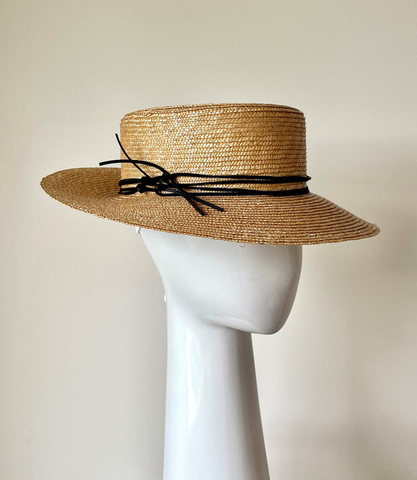 Braid Straw Sun Hat with Leather Ties