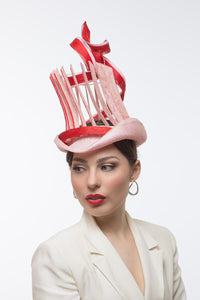 Striking Open Top Hat in Pink and Red by Felicity Northeast Millinery