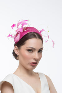 Swirling Feather Headband in Pink by Felicity Northeast Millinery
