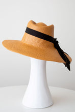 Load image into Gallery viewer, Tan fedora style sunhat with black ties and adjustable fit