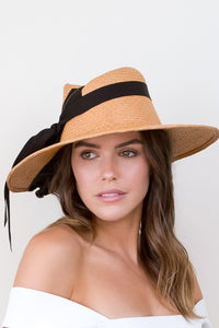  Wide brimmed Tan Summer Sun Hat with  BlackTies