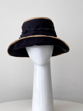 Load image into Gallery viewer, Bucket Travel Sun Hat: in Black and Straw by Felicity Northeast Millinery