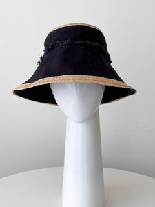 Bucket Travel Sun Hat: in Black and Straw by Felicity Northeast Millinery