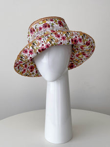 Bucket Travel Sun Hat:  in Floral Print and Straw by Felicity Northeast Millinery