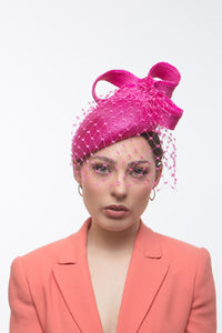 Veiled Hot Pink Side Beret by Felicity Northeast Millinery