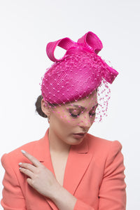 Veiled Hot Pink Side Beret by Felicity Northeast Millinery