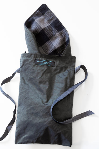 Waterproof Head Scarf with velvet ribbon in travel bag by Felicity Northeast Millinery 