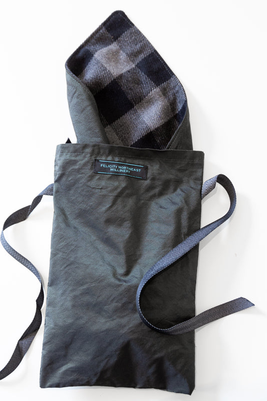 Waterproof Head Scarf with velvet ribbon in travel bag by Felicity Northeast Millinery 