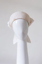 Load image into Gallery viewer,  White Open Ring Pillbox with Gold Highlights By Felicity Northeast Millinery