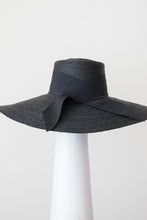 Load image into Gallery viewer, Black Milan braid straw wide brimmed sun hat, bavk view