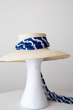 Load image into Gallery viewer, Cream panama adjustable sunhat with organic blue scarf