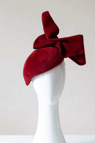 Wine Red Ivory Felt Beret with Bow by Felicity Northeast Millinery