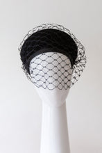 Load image into Gallery viewer, Black Felt Beret with Veiling by Felicity Northeast Millinery