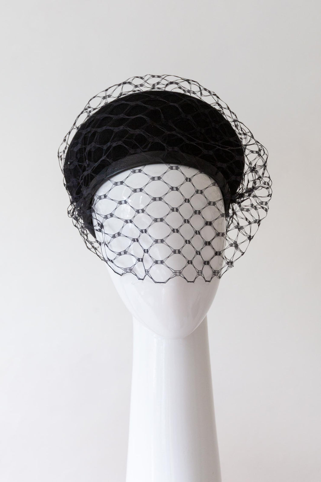 Black Felt Beret with Veiling by Felicity Northeast Millinery