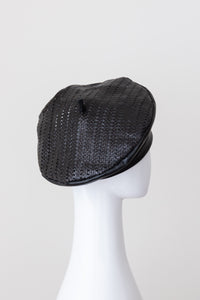 Black Woven Leather Beret, tip view by Felicity Northeast Millinery