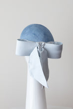 Load image into Gallery viewer, Baby blue pillbox with silk bow, back view