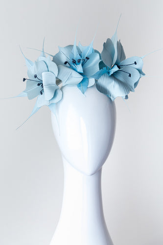  Pale Blue Floral Headpiece by Felicity Northeast Millinery