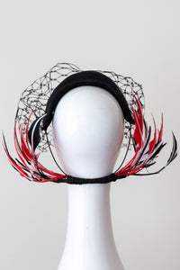 Wide Black Headband with Sweeping Back Feathers by Felicity Northeast Millinery