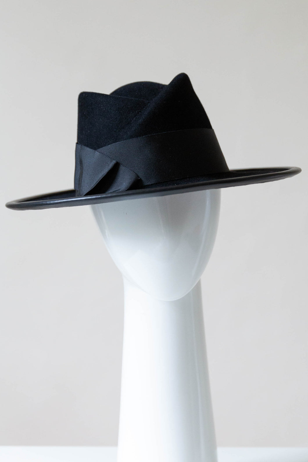 Black Felt Fedora with Leather Binding by Felicity Northeast Millinery