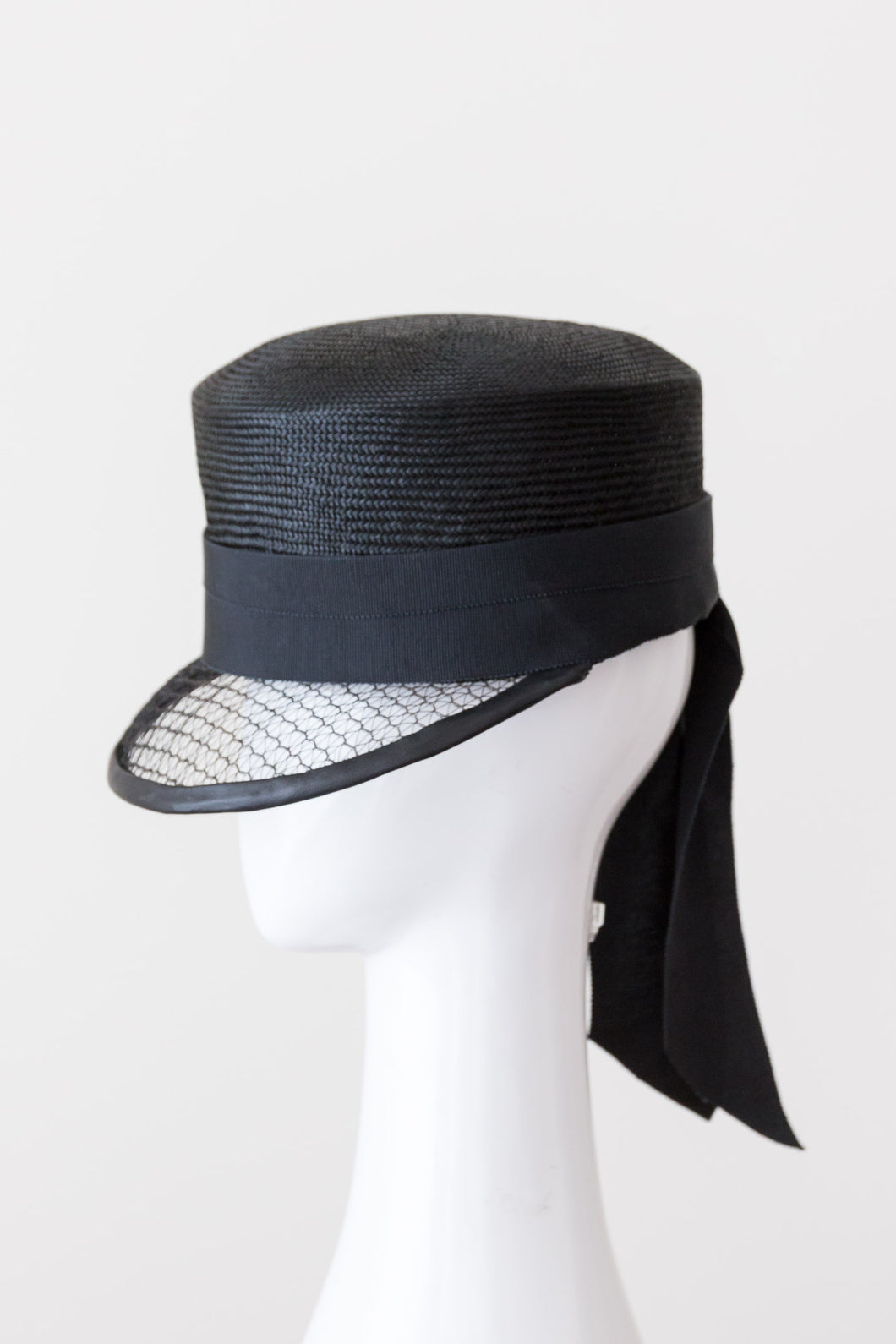 Black Cap with Veiled Visor by Felicity Northeast Millinery